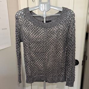 White House Black Market Metallic Gray Open-Knit Sweater